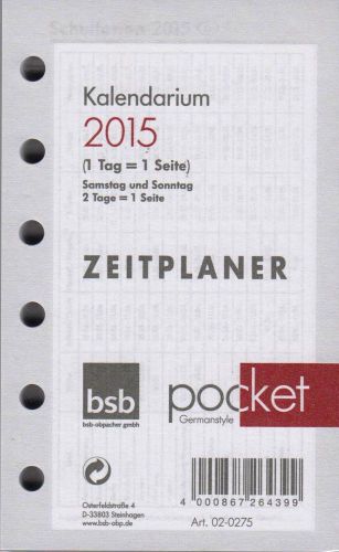 bsb A7 Kalender Einlage 1Tag/1Seite 2015 Pocket Kalendarium Deutsch 8-20Uhr weiss