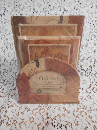Floral Rustic Gift Set: Notebook, Note Cards, Envelopes, MemoPad, and Holder