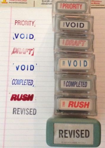 Seven self inking stamps for office use plus blue and black ink refills for sale