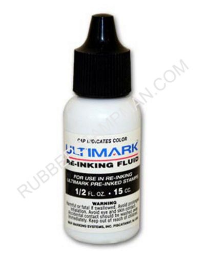 Ultimark refill ink for pre-inked stamps, 1/2 ounce bottle (15cc), black ink for sale