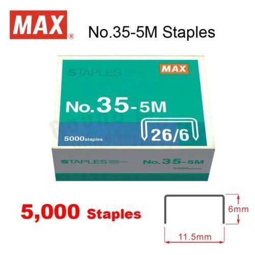 Pack of 3 MAX Staples NO.35-5M (26/6) 15000pcs *3 boxs for Stapler