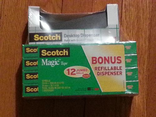 3M Scotch Magic Tape 12 Rolls with 1 Dispenser - 3/4 IN x 1500 IN (41.6 YD) Each