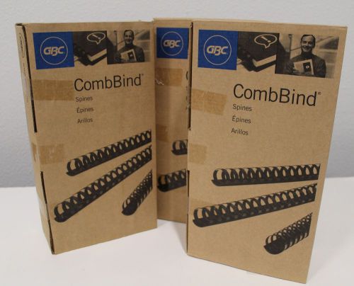 Lot of (3) gbc combbind binding spine 85 sheet capacity 100/pack 4000068 black for sale