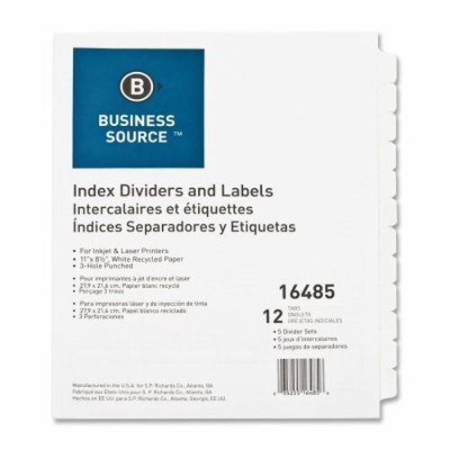 Business Source Index Dividers, 3HP, 12-Tab, 5 Sets/BX, White (BSN16485)