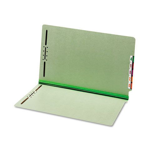 End tab folders, two fasteners, two inch expansion, legal, green, 25/box for sale