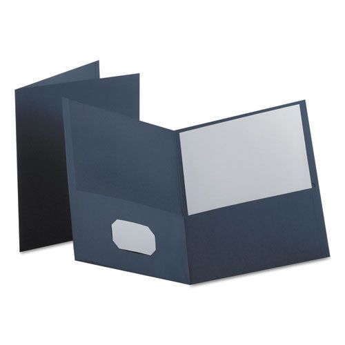 Twin-Pocket Folder, Embossed Leather Grain Paper, Dark Blue