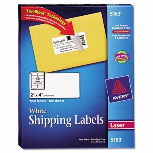 Avery Shipping Labels with TrueBlock Technology, 2 x 4, 1000/Box (AVE5163)