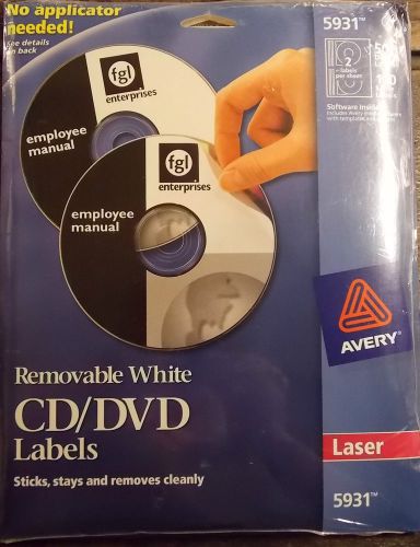 1 Pack of Avery 5931 Laser, Removable White CD/DVD 50 Labels, NEW