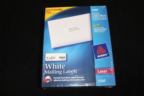 New Unopened Box of Avery White Mailing Labels 1&#034; x 2 5/8&#034;, 3000 Labels #5160