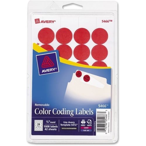 LOT OF 4 Avery Round Color Coding Label - 0.75&#034; D - 1008 / Pack - Red
