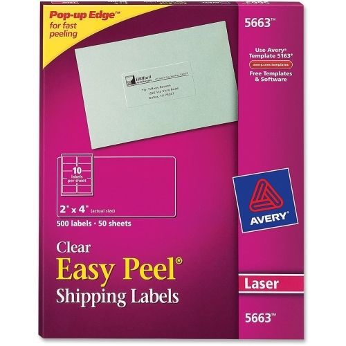 Avery Easy Peel Address Label - 2&#034; Width x 4.12&#034; Length - 500 / Box -Clear