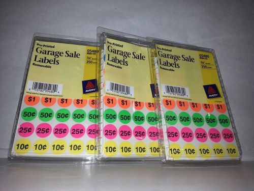 AVERY PRE-PRINTED GARAGE SALE LABELS 350X3 REMOVABLE 3/4&#034; ROUND PRICING LABELS