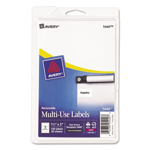 Print or Write Removable Multi-Use Labels, 1-1/2 x 3, White, 150/Pack