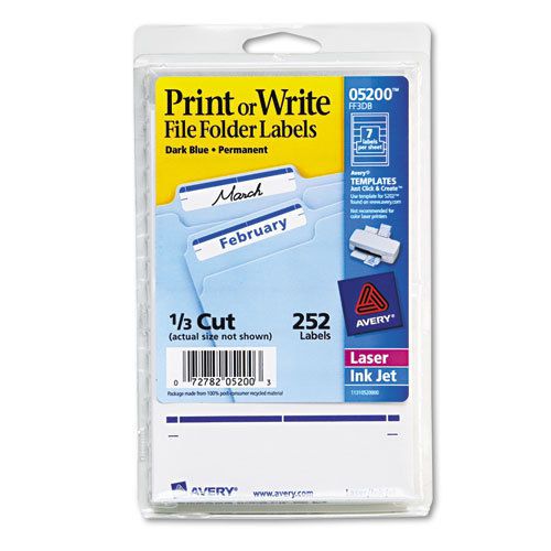 Print or write file folder labels, 11/16 x 3-7/16, white/dark blue bar, 252/pack for sale