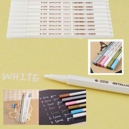 2015 METALLIC MARKER PENS-WHITE–USE IN ART &amp; CRAFTS (WITH 6 COLORS TO CHOOSE)