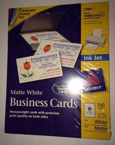 Avery Ink Jet Business Cards Matte White #27881 - 150 Cards 2x3.5&#034; NEW