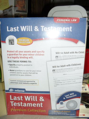 Last Will and Testament Forms Kit w/Manual; Adams; New lot A106