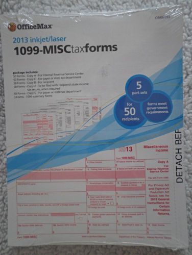 1099 MISC Tax Forms Tax Year 2013 Inkjet Laser 5 Part Sets 50 Recipients IRS