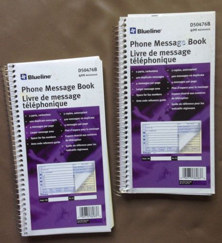 800 Blueline Phone Messages 2 spiral Books/400 dups French 2-Pt Carbonless LOT