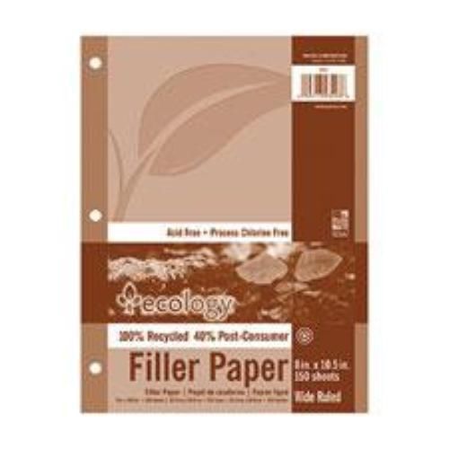 Ecology recycled filler paper 8&#039;&#039; x 10-1/2&#039;&#039; wide rule 3 hole punch 150 count for sale