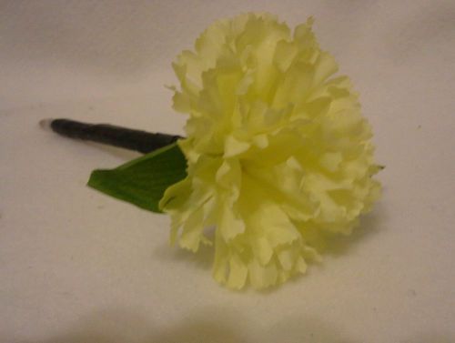 Flower Pen--Carnation--Yellow-Green-White-Handcrafted-NEW-black ink