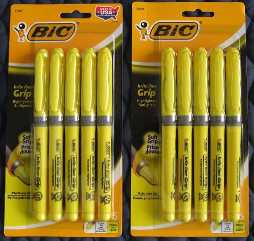 10 Bic Brite Liner Grip Fluorescent Highlighter-Yellow - 31289- 2 Pack