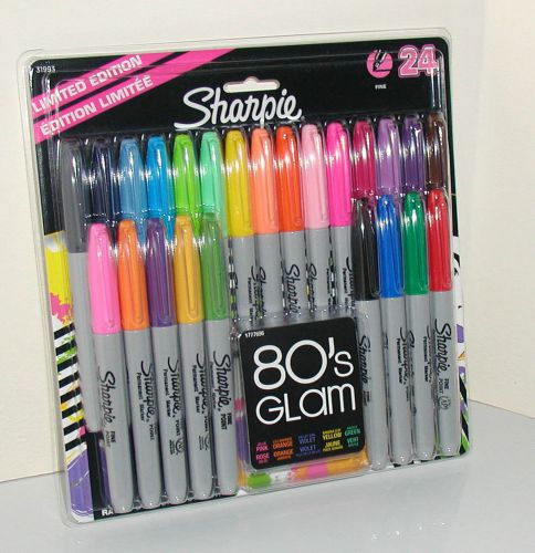 SHARPIE 80&#039;S GLAM 24 COUNT COLOR ASSORTED PERMANENT FINE POINT MARKERS NIP 31993