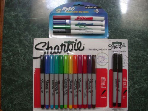 Expo Markers 4 Pack +12 Pack Color &amp; 2 Pack Black Sharpies Free Fast Ship!