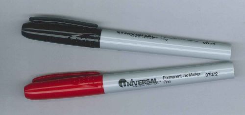 Lot of 2 Fine Point Universal Felt Tip Markers 1 Red, 1 Black