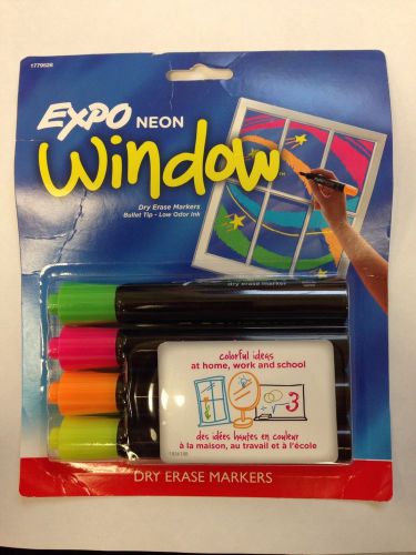 EXPO NEON WINDOW COLOR DRY ERASE MARKERS - 4 MARKERS - BULLET TIPS