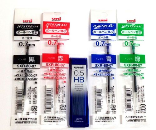 New uni 4 colors 0.7 ballpoint pen refills &amp; mechanical pencil leads 0.5 hb set for sale