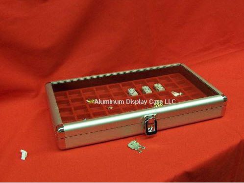 14 x 8 x 2&#034; aluminum display case w 50 sq red  insert for sale