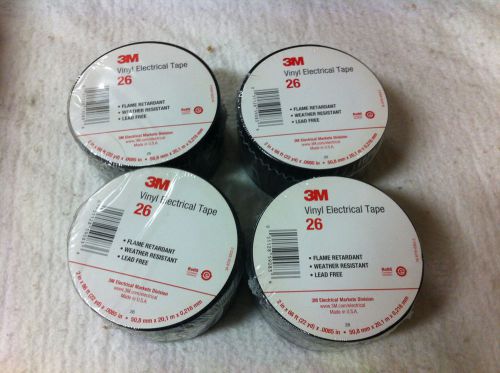 NEW! 3M VINYL ELECTRICAL TAPE 26 2IN*66FT (22YD)*.0085IN (4 ROLLS OF TAPE)