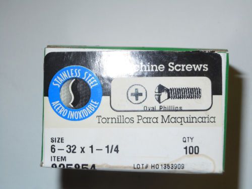 Machine Screws Phillips Oval Head Stainless Steel #6-32 x 1-1/4&#034; Qty 100