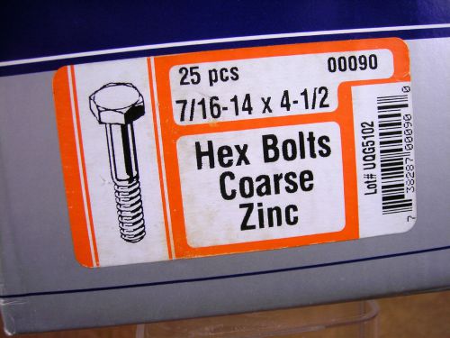 Midwest #00090 7/16-14x4 1/2 hex bolts coarse zinc 25 pcs for sale