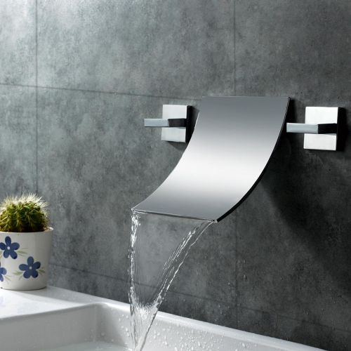 Modern Waterfall Wall Mount 3 Part Bathroom Sink Faucet Chrome Tap Free Shipping