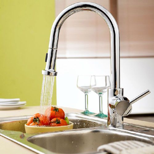 Modern Chrome Single-Lever Kitchen Faucet Tap With Pull Out Spray Free Shipping