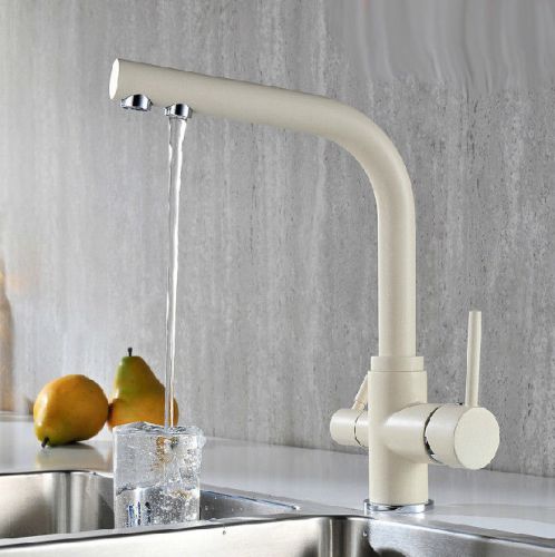 Beige Color Kitchen Sink Faucet Dual Handles Centerset Mixer Pure water Tap