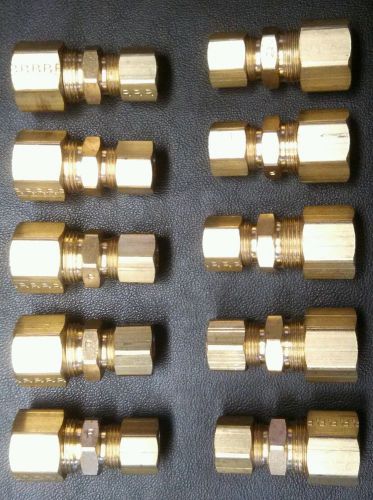 Lot of 10 Parker 62C-8-6 brass compression couplers 1/2&#034; OD tube x 3/8&#034; OD tube