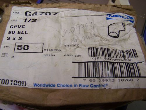 Nibco box of 50 individually wrapped 4707 cpvc pipe fitting 90 degree elbow 1/2&#034; for sale