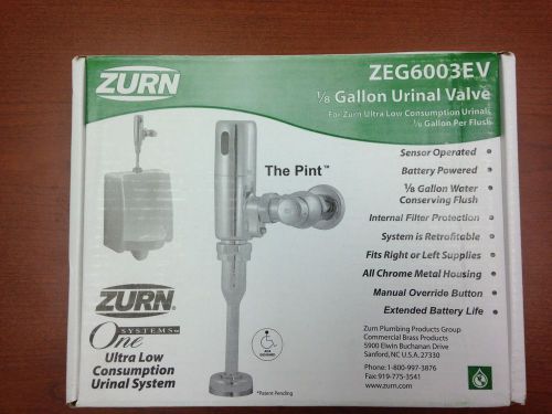 New zurn zeg6003ev 1/8 gallon flush urinal valve sensor operated chrome the pint for sale