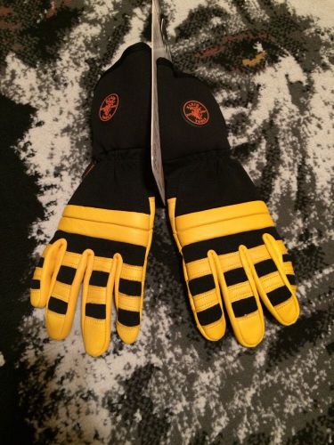 Klein tools 40084 yellow lineman work gloves x-large w/ 4&#034; neoprene cuffs for sale