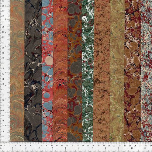 Handmade marbled paper sheet-per-book, set of 10, 15x48cm 6x19in bookbinding for sale