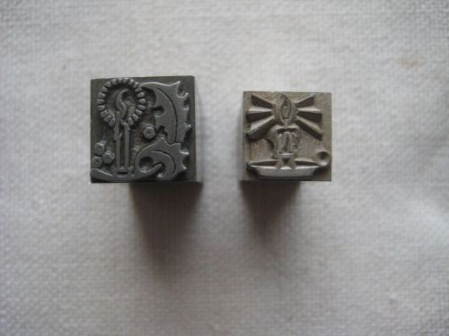 2 Vintage/Antique Letterpress Printing Cuts  Xmas Candles &amp; Holly