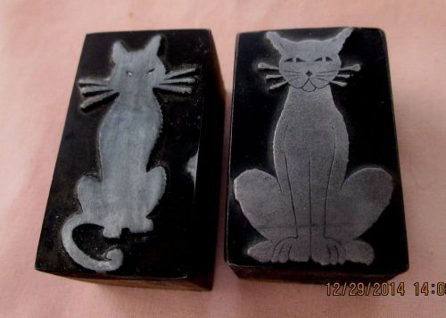 2 Vintage Antique Sitting Cats Printer&#039;s Blocks
