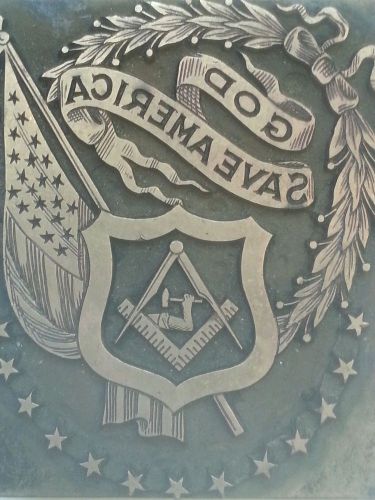 Vtg Printing Block letterpress copper Freemasonry  MASON Symbol God Save America