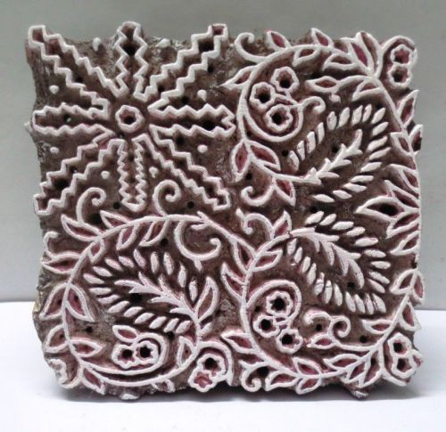 VINTAGE WOODEN HAND CARVED TEXTILE PRINTING ON FABRIC BLOCK STAMP ETHNIC UNIQUE