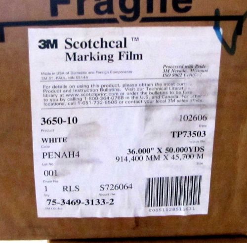 ^^ 3M SCOTCHCAL MARKING FILM - SIGN - WHITE 3650-10 36&#034;X50 YDS -  (#1)