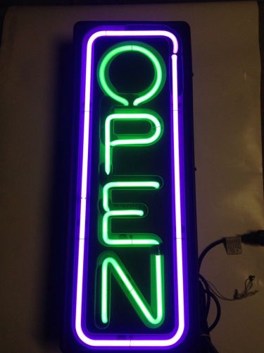 New Neon Green Open Letters Sign Neon Purple Border Light Made in USA Store SIGN