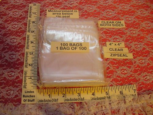 100 4&#034; X 4&#034; Clear 2M Plastic Zipseal Bags NEW